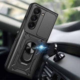 For Samsung Galaxy Z Fold Drop Protection Case Full-Body Shockproof Case with Rotating Ring Stand Black