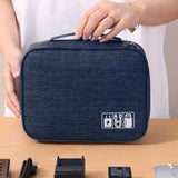 Large Travel Organizer Bag for Electronics with Adjustable Dividers Navy Blue