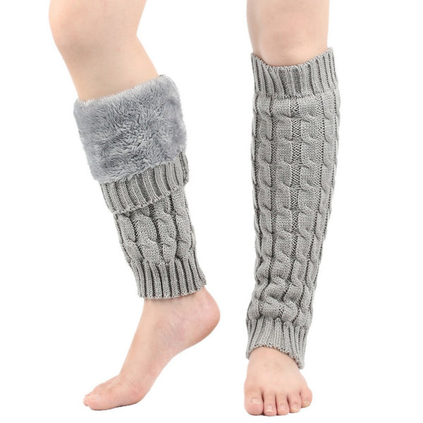 Women Knit Leg Warmers Winter Warm Long Boot Socks Light Grey