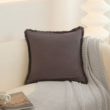 Boho Decorative Throw Pillow Cover with Tassel Trim Farmhouse Fringed Square Cushion Case for Sofa Couch Dark Gray