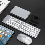 Wireless Keyboard Mouse Set Foldable Tri-Mode Bluetooth 2.4G Silver