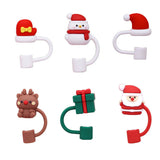 6Pcs 10mm Christmas Straw Cover Cap for Stanley Cup Straw Topper Reusable Straw Tips Lids Xmas Party Decor