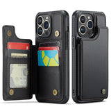 For iPhone 16 Series RFID Blocking Wallet Case with Card Holder Shockproof Phone Cover for Women Men Black