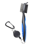Dual Sided Golf Club Groove Cleaner Brush Tool with Retractable Carabiner - Blue