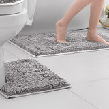 2 PCS Absorbent Bathroom Mat and U Shape Toilet Rug Set Light Grey