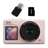 5K HD Dual-Screen Digital Camera Point-and-Shoot Selfie Camera with LED Fill Light Pink