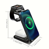 3-in-1 Wireless Charging Dock for iPhone Apple Watch AirPods USB Powered Charging Station Black