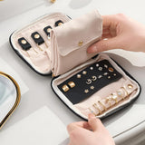 PU Leather Jewelry Organizer Bag Multi Compartment for Travel with Velvet Black