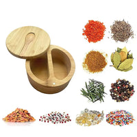 Bamboo Spice Container with Lid and Spoon for Storing Salt Pepper Sugar Herbs Small Spice Box Style 2