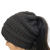 Women's High Bun Ponytail Hat Cable Knit Winter Beanie for Girls Grey