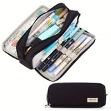Soft Polyester Pencil Pouch with Multiple Pockets for Student Teen Black