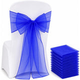 10 Pcs Organza Wedding Chair Sashes Bow Back for Party Decor Blue