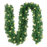 2.7M Christmas Garland with LED Lights Artificial Wreath Stairs Rattan Xmas Decoration