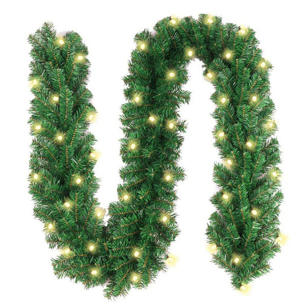 2.7M Christmas Garland with LED Lights Artificial Wreath Stairs Rattan Xmas Decoration