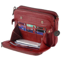 Women PU Leather Crossbody Bag Multifunctional Three Layer Purse Shoulder Bag Tote Red