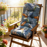 Indoor/Outdoor Rocking Chair Cushion Water Resistant Outdoor Seat Pad with Ties Blue Leaf