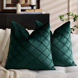 Velvet Cushion Cover Rhombus Pleated for Bedroom Sofa Window Seat Green