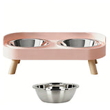 Elevated Double Stainless Steel Pet Food and Water Bowl Set Pink