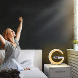 Wireless Charger Atmosphere Lamp Digital Alarm Clock Bluetooth Speaker G-Shape Night Light White