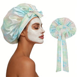 Double Layer Satin Sleep Bonnet Cap for Curly and Braided Hair Light Green