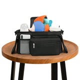 Universal Stroller Organizer with Cup Holder Travel Essential Caddy with Shoulder Strap Black