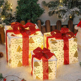 3PCS Lighted Christmas Gift Boxes with 8 Modes for Indoor and Outdoor Decor Red