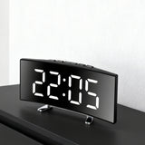 Curved LED Mirror Alarm Clock with Temperature Display for Bedroom Bedside Use White