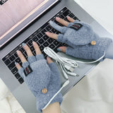 Winter Electric Heated Warmer Gloves USB Cable Half Finger Mitten Blue