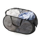 Popup Mesh Laundry Basket with 2 Compartments Folding Laundry Hamper Black