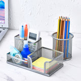 3 Compartment Mesh Pen Holder Desk Organizers Pencil Holder for Desk Silver