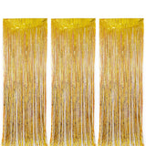 Set of 3Pcs 2M Fringe Curtain Backdrop Curtain Photo Booth Props Streamers Party Decorations Gold