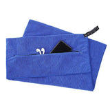 120x50cm Microfibre Towel Quick Dry Gym with Pocket and Silicone Base Blue