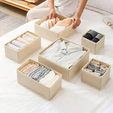 6 Piece Foldable Drawer Bins Nonwoven Organizer 3 Sizes with Zippers Khaki