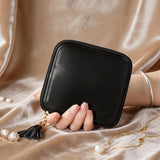 PU Leather Jewelry Organizer Bag Multi Compartment for Travel with Velvet Black