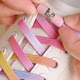 4Pcs No Tie Elastic Shoelaces with Metal Lock Quick Slip-On 100cm Flat Stretch Shoelaces Replacement for Running Travel Sports Sneakers Multicolor