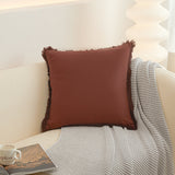 Boho Decorative Throw Pillow Cover with Tassel Trim Farmhouse Fringed Square Cushion Case for Sofa Couch Brown