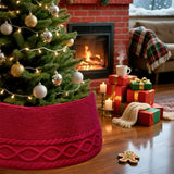 Chunky Cable Knit Christmas Tree Skirt for Artificial Trees Decoration Red
