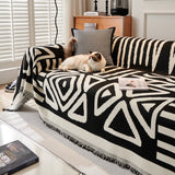 Boho Couch Cover Geometric Sofa Blanket Furniture Protector Black