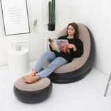 Inflatable Sofa Couch and Footrest Set Flocking Blow Up Couch Chair Set for Camping Balcony Bedroom Grey