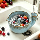 Self-Spinning Berry Washing Bowl Set with Drain Holes and 2 Fruit Forks Gradient Blue