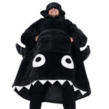 Shark Hoodie Blanket Cartoon Sleeping Wearable Adult Throw Blanket Black