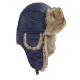 Trapper Hat with Warm Faux Fur – Russian Bomber Pilot Winter Hat Dark Navy Blue