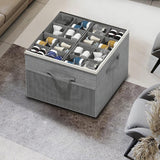 Shoe Organizer for Closet – Foldable Storage Containers with Adjustable Dividers & Transparent Cover Gray