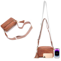 Crossbody Purse for Women Zipper Cell Phone Handbag with Adjustable Guitar Strap Brown