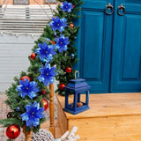 10Pcs Red and Gold Poinsettia Artificial Christmas Flowers – Xmas Tree Ornaments Blue