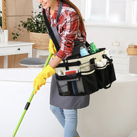 Multiuse Cleaning Caddy Wearable 9-Pocket Housekeeping Tote Bag with Adjustable Shoulder Strap White