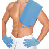 Exfoliating Shower Bath Gloves Back Scrubber Set for Body Face Dead Skin Removing Blue