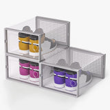 2 Pcs Shoe Storage Boxes Organizers Clear Plastic Stackable for Entryway Closet Gray