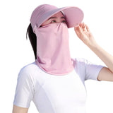 2PCS 3 in 1 Ponytail Sun Hat with Detachable Face Cover and Chin Strap Light Gray And Pink