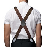 Adjustable X Back Suspenders Men's Elastic with 4 Metal Clips 120cm Brown